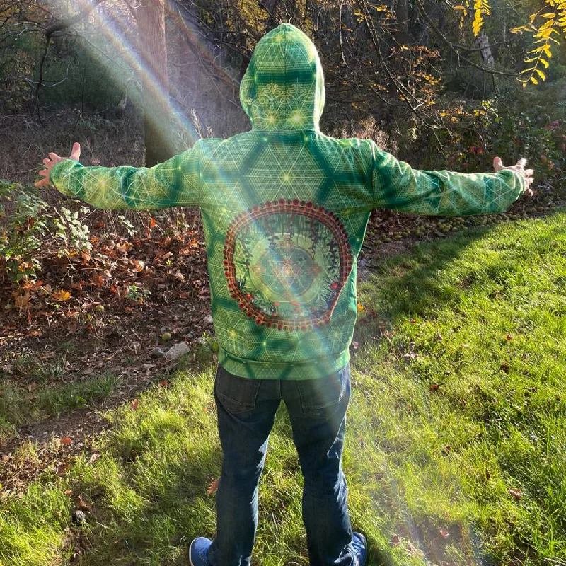 Entheopassage Hoodie – Green Sacred Geometry Art Hoodie with Hem Drawcord Adjustable Customizable Entheopassage Hoodie – Green Sacred Geometry Art Hoodie with Hem Drawcord Adjustable Customizable
