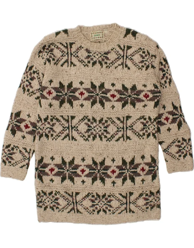 EXPRESS Womens Crew Neck Jumper Sweater UK 12 Medium Brown Fair Isle Wool Spandex Rayon Corduroy EXPRESS Womens Crew Neck Jumper Sweater UK 12 Medium Brown Fair Isle Wool Spandex Rayon Corduroy