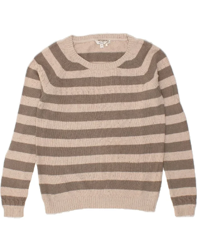 FAT FACE Womens Boat Neck Jumper Sweater UK 14 Large Grey Striped Cotton Handmade Hand-knitted Hand-woven