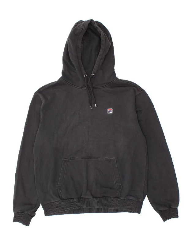 FILA Mens Hoodie Jumper Medium Black Cotton Hoodie with Mock Neck Collared Structured FILA Mens Hoodie Jumper Medium Black Cotton Hoodie with Mock Neck Collared Structured