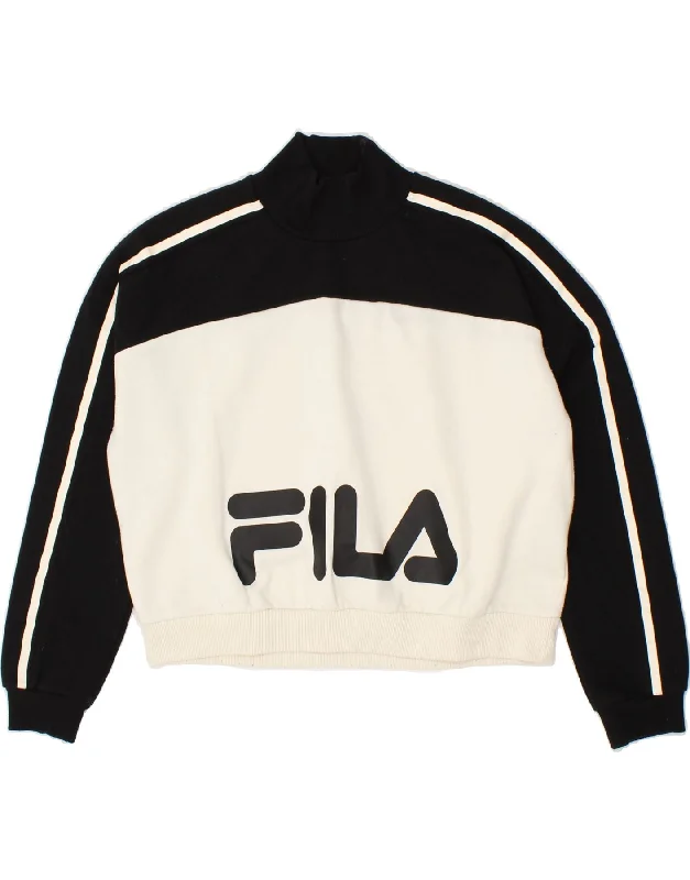 FILA Womens Graphic Sweatshirt Jumper UK 14 Medium Black Colourblock Hoodie Sweatshirt Pullover FILA Womens Graphic Sweatshirt Jumper UK 14 Medium Black Colourblock Hoodie Sweatshirt Pullover