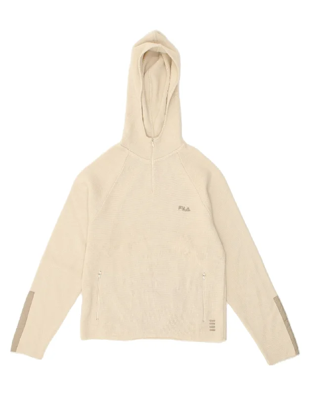 FILA Womens Hooded Zip Neck Jumper Sweater UK 12 Medium Beige Wool Polka Dot Checkered Tartan FILA Womens Hooded Zip Neck Jumper Sweater UK 12 Medium Beige Wool Polka Dot Checkered Tartan