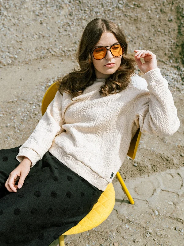 Frankie Sweatshirt Wild Jacquard Light Beige Hoodie with Fur Luxurious Winter