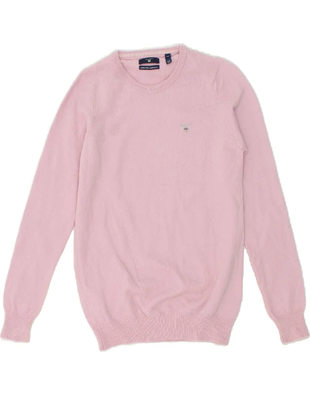 GANT Womens Crew Neck Jumper Sweater UK 6 XS Pink Lambswool Zippered Buttoned Snapped