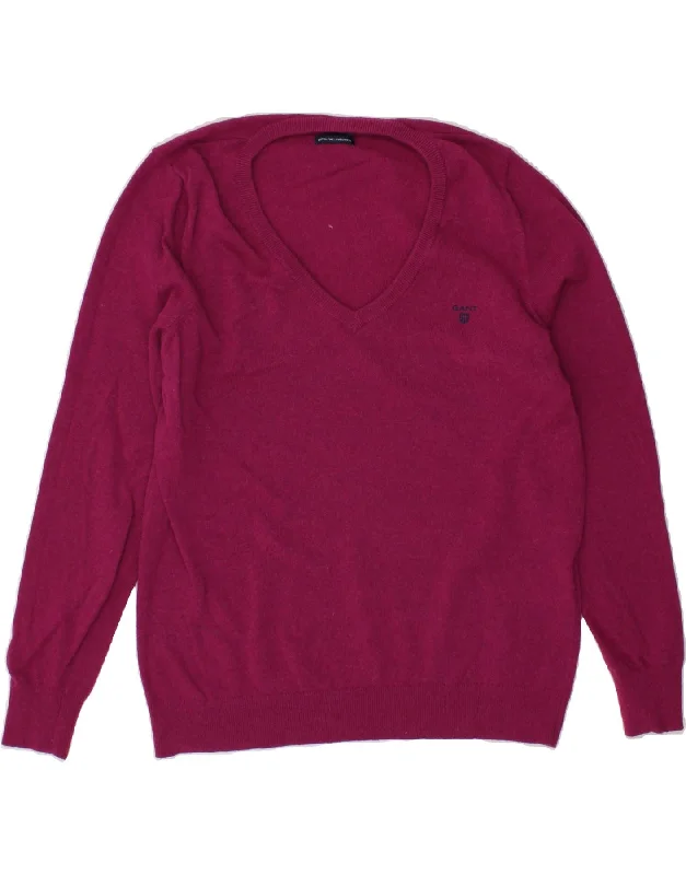 GANT Womens V-Neck Jumper Sweater UK 18 XL Pink Lambswool Zippered Front Buttoned Front Snap Front GANT Womens V-Neck Jumper Sweater UK 18 XL Pink Lambswool Zippered Front Buttoned Front Snap Front