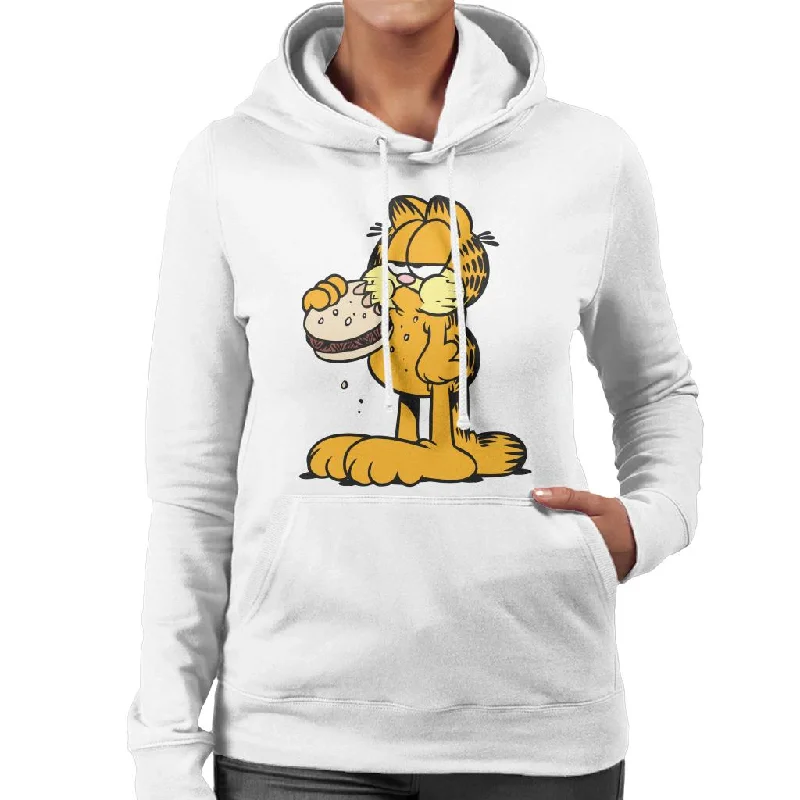 Garfield Eating Burger Women's Hooded Sweatshirt Hoodie with Bell Sleeves Flared Feminine Garfield Eating Burger Women's Hooded Sweatshirt Hoodie with Bell Sleeves Flared Feminine
