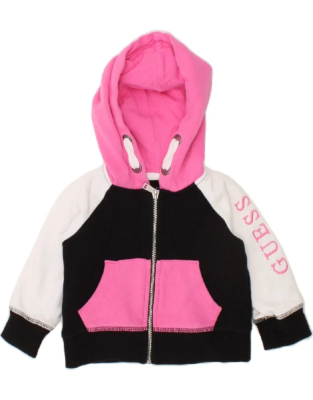GUESS Baby Girls Zip Hoodie Sweater 3-6 Months Black Colourblock Cotton Hoodie with Patch Decorative Personalized GUESS Baby Girls Zip Hoodie Sweater 3-6 Months Black Colourblock Cotton Hoodie with Patch Decorative Personalized