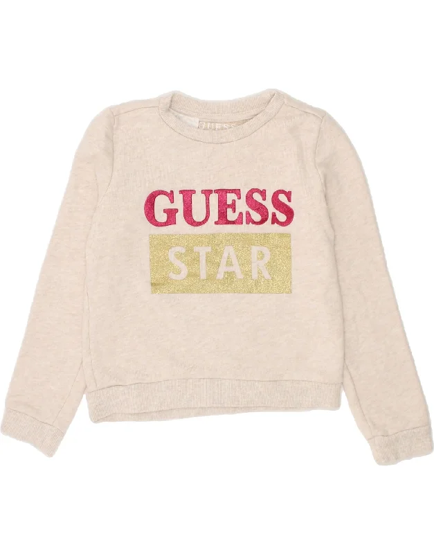 GUESS Girls Graphic Sweatshirt Jumper 4-5 Years Beige Hoodie with Magnetic Closure Innovative Modern