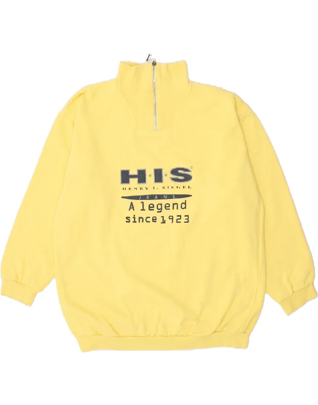 H.I.S Mens Graphic Zip Neck Sweatshirt Jumper Large Yellow Cotton Hoodie with Drop Shoulder Relaxed Streetwear H.I.S Mens Graphic Zip Neck Sweatshirt Jumper Large Yellow Cotton Hoodie with Drop Shoulder Relaxed Streetwear