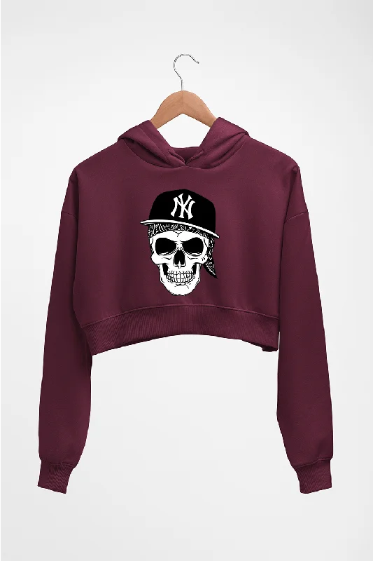 Hip Hop Skull NY Crop HOODIE FOR WOMEN Hoodie with Ribbed Neckline Snug Warm