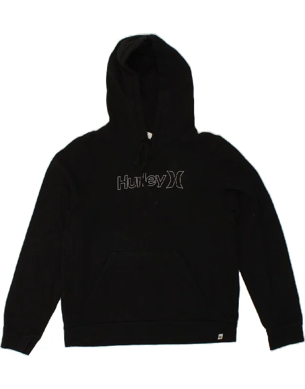HURLEY Womens Graphic Hoodie Jumper UK 14 Medium Black Cotton Hoodie with Velcro Closure Adjustable Secure
