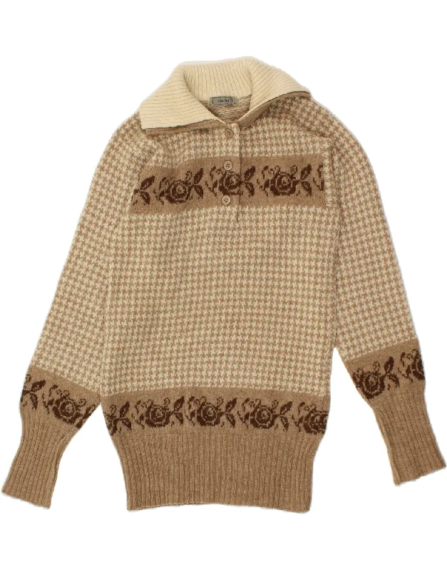 I BLUES Womens Polo Neck Jumper Sweater IT 42 Medium Brown Floral Solid Color Striped Floral Print I BLUES Womens Polo Neck Jumper Sweater IT 42 Medium Brown Floral Solid Color Striped Floral Print