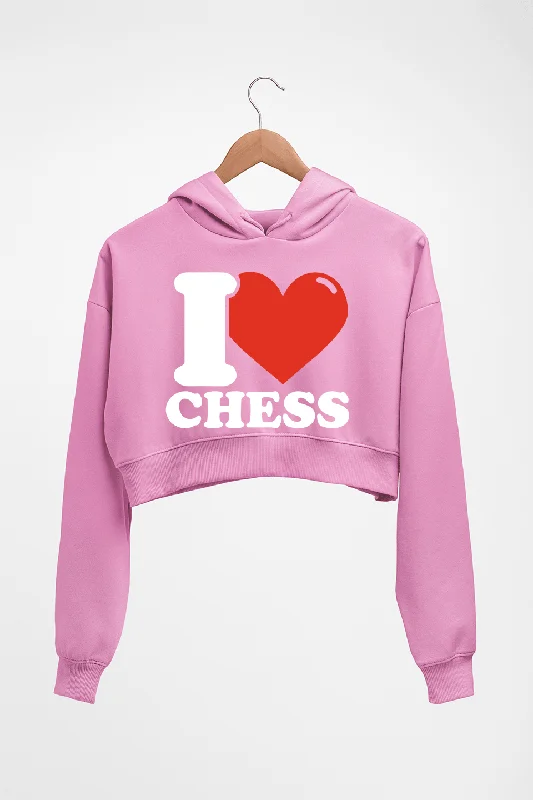 I Love Chess Crop HOODIE FOR WOMEN Hoodie with Pattern Geometric Abstract