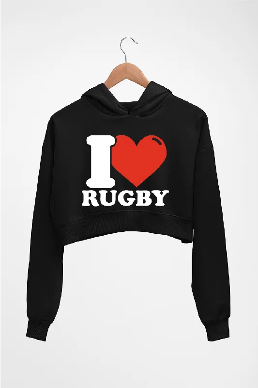 I Love Rugby Crop HOODIE FOR WOMEN Hoodie with Hood Adjustable Protection