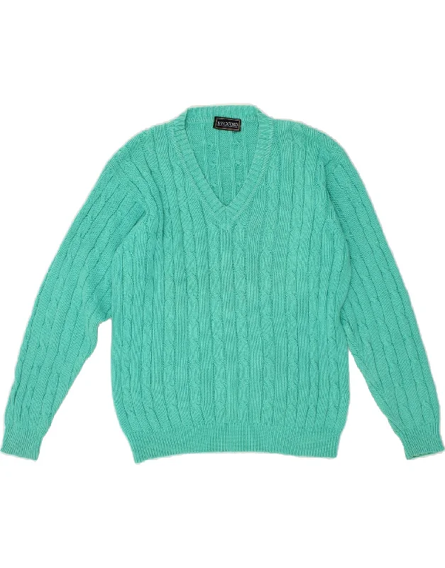 IVY OXFORD Womens V-Neck Jumper Sweater UK 18 XL Turquoise Cotton Herringbone Houndstooth Plaid IVY OXFORD Womens V-Neck Jumper Sweater UK 18 XL Turquoise Cotton Herringbone Houndstooth Plaid