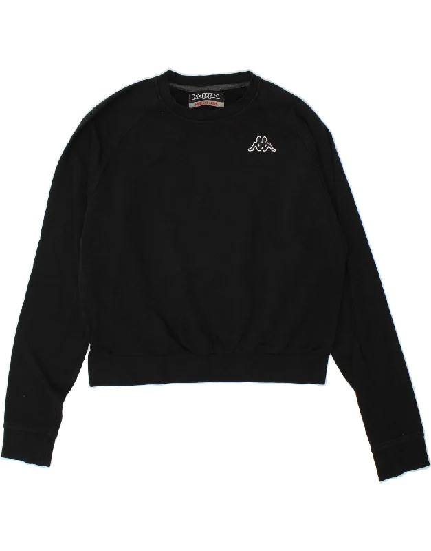 KAPPA Womens Crop Sweatshirt Jumper UK 14 Medium Black Hoodie with Zipper Placket Modern Functional KAPPA Womens Crop Sweatshirt Jumper UK 14 Medium Black Hoodie with Zipper Placket Modern Functional