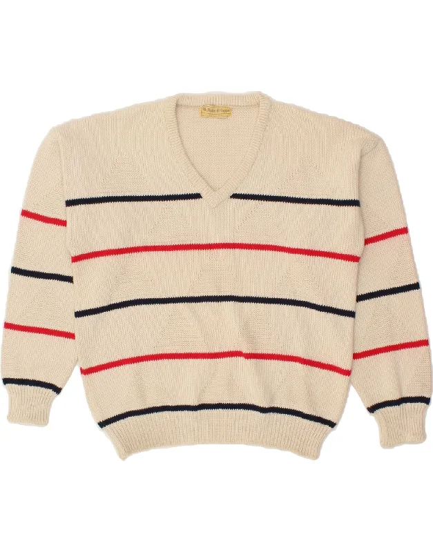 KAPPA Womens V-Neck Jumper Sweater UK 14 Medium Beige Striped Cotton Tailored Straight A-Line KAPPA Womens V-Neck Jumper Sweater UK 14 Medium Beige Striped Cotton Tailored Straight A-Line