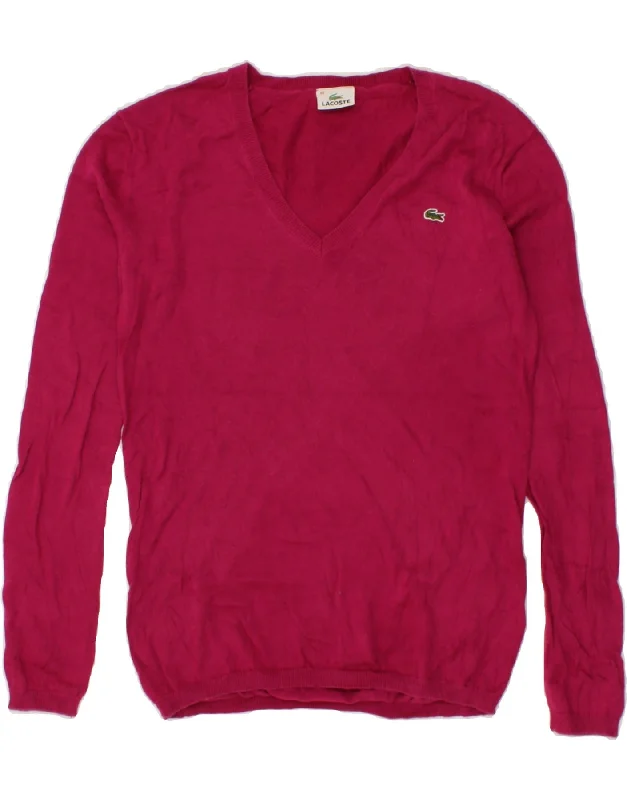 LACOSTE Womens V-Neck Jumper Sweater Size 40 Medium Pink Cotton Toggled Drawstring Belted LACOSTE Womens V-Neck Jumper Sweater Size 40 Medium Pink Cotton Toggled Drawstring Belted