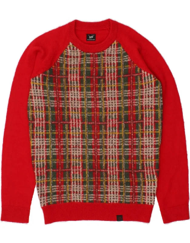 LEE Womens Crew Neck Jumper Sweater UK 14 Medium Red Check Knit Fabric Woven Fabric Fleece Fabric LEE Womens Crew Neck Jumper Sweater UK 14 Medium Red Check Knit Fabric Woven Fabric Fleece Fabric