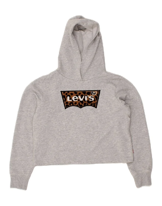 LEVI'S Girls Crop Graphic Hoodie Jumper 13-14 Years XL Grey Cotton Hoodie with Hem Drawcord Adjustable Customizable LEVI'S Girls Crop Graphic Hoodie Jumper 13-14 Years XL Grey Cotton Hoodie with Hem Drawcord Adjustable Customizable