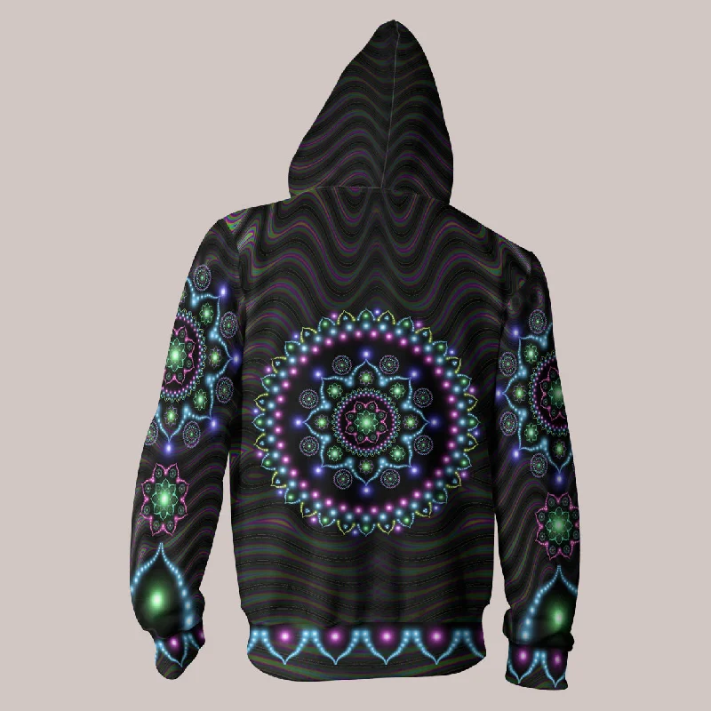Lumindala Hoodie – Radiant Mandala Psychedelic Art Hoodie with Patch Decorative Personalized Lumindala Hoodie – Radiant Mandala Psychedelic Art Hoodie with Patch Decorative Personalized