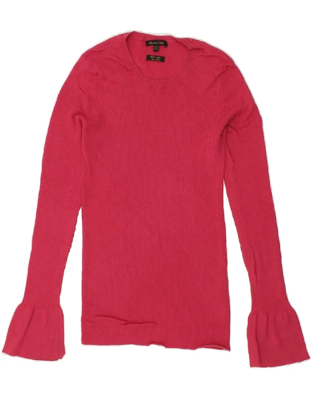 MASSIMO DUTTI Womens Crew Neck Jumper Sweater UK 14 Medium Pink Silk High Neck Crew Neck V-Neck MASSIMO DUTTI Womens Crew Neck Jumper Sweater UK 14 Medium Pink Silk High Neck Crew Neck V-Neck