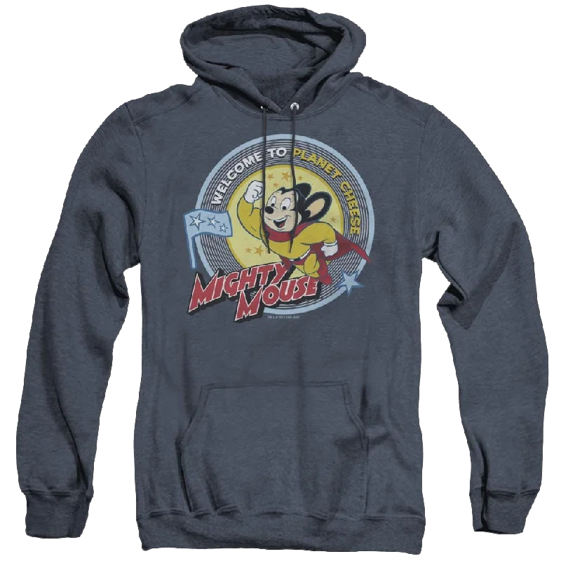 Mighty Mouse Planet Cheese - Heather Pullover Hoodie Gathered Sleeve Pullover