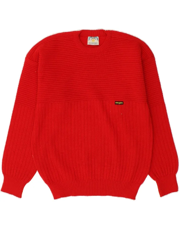 NAVIGARE Womens Crew Neck Jumper Sweater UK 16 Large Red Virgin Wool Solid Print Embellished NAVIGARE Womens Crew Neck Jumper Sweater UK 16 Large Red Virgin Wool Solid Print Embellished