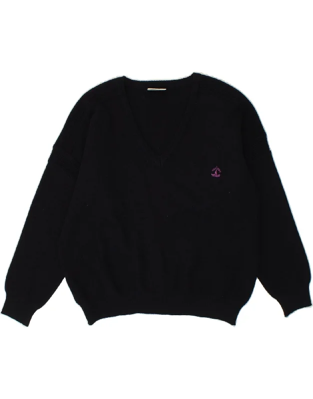 NAVIGARE Womens V-Neck Jumper Sweater UK 16 Large Navy Blue Denim Fabric Leather Fabric Suede Fabric NAVIGARE Womens V-Neck Jumper Sweater UK 16 Large Navy Blue Denim Fabric Leather Fabric Suede Fabric