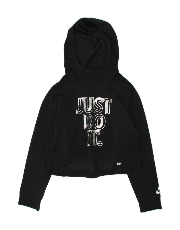 NIKE Girls Crop Graphic Hoodie Jumper 12-13 Years Large Black Cotton Hoodie with Illustration Artistic Creative NIKE Girls Crop Graphic Hoodie Jumper 12-13 Years Large Black Cotton Hoodie with Illustration Artistic Creative