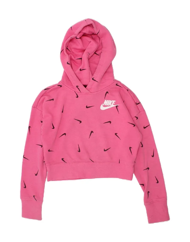 NIKE Girls Standard Fit Graphic Hoodie Jumper 8-9 Years Small Pink Cotton Hoodie with Thumb Holes Functional Cozy NIKE Girls Standard Fit Graphic Hoodie Jumper 8-9 Years Small Pink Cotton Hoodie with Thumb Holes Functional Cozy