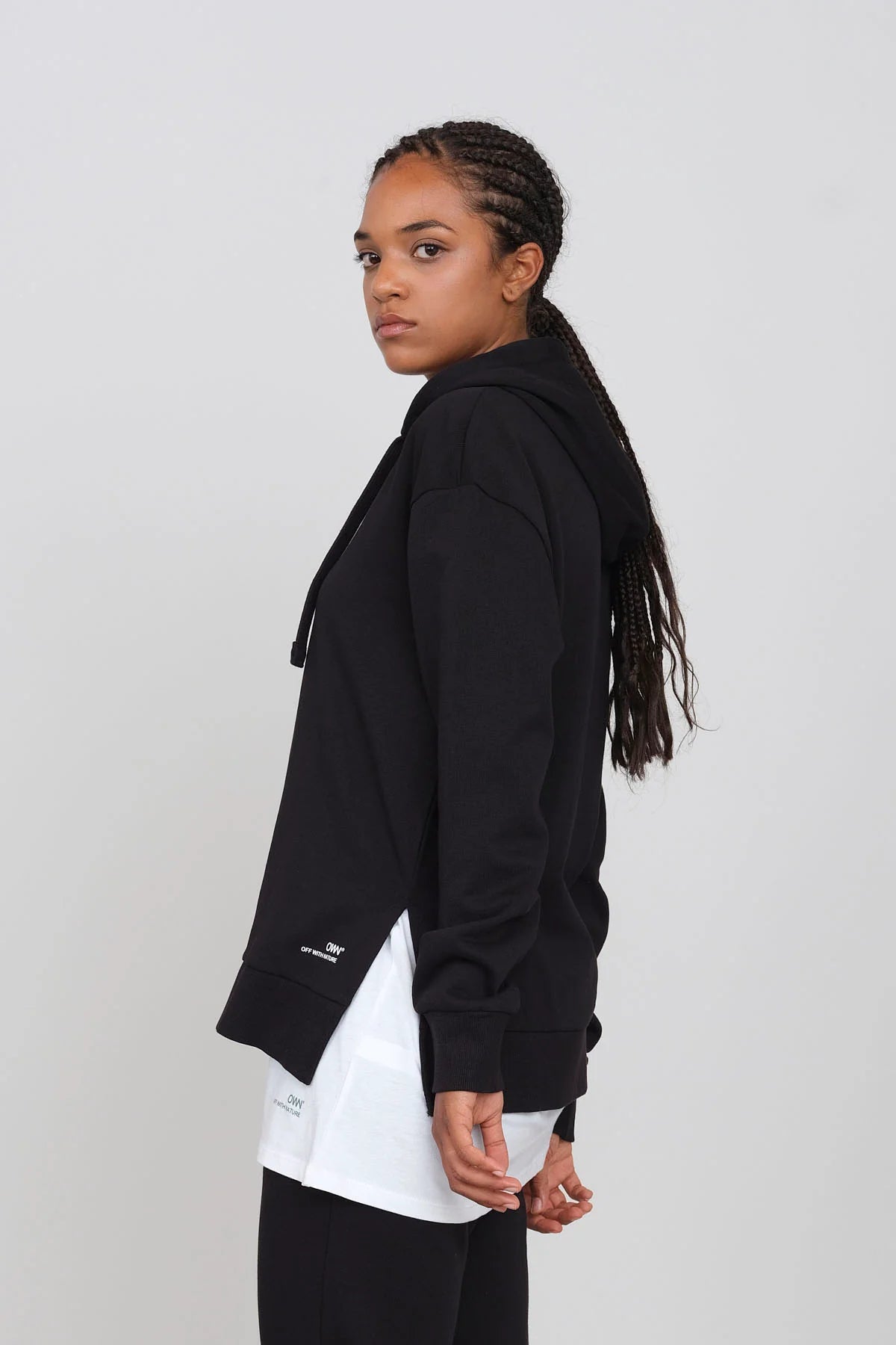 Gauzy Hoodie With Side Slits Black Hoodie with Slit Hem Functional Movement