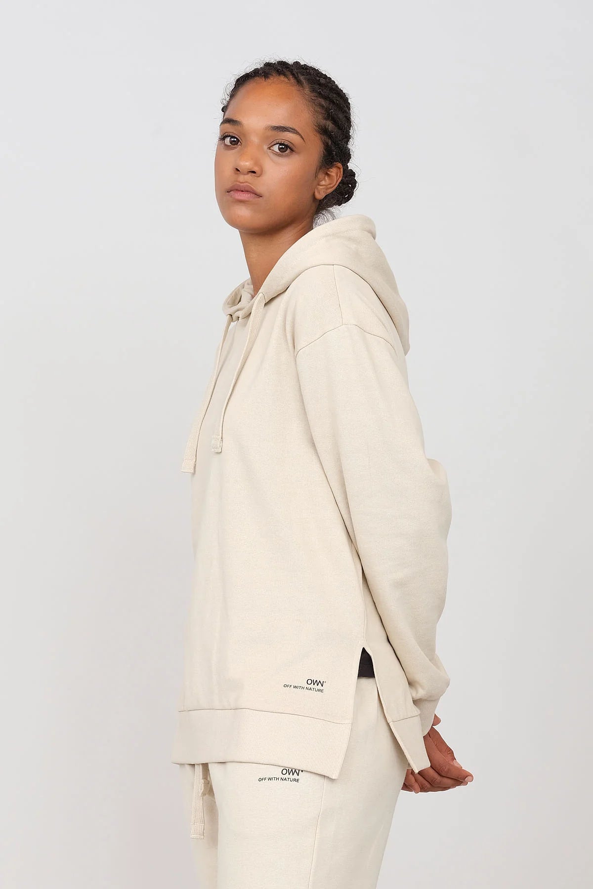 Gauzy Hoodie With Side Slits Ecru Hoodie with Fur Luxurious Winter