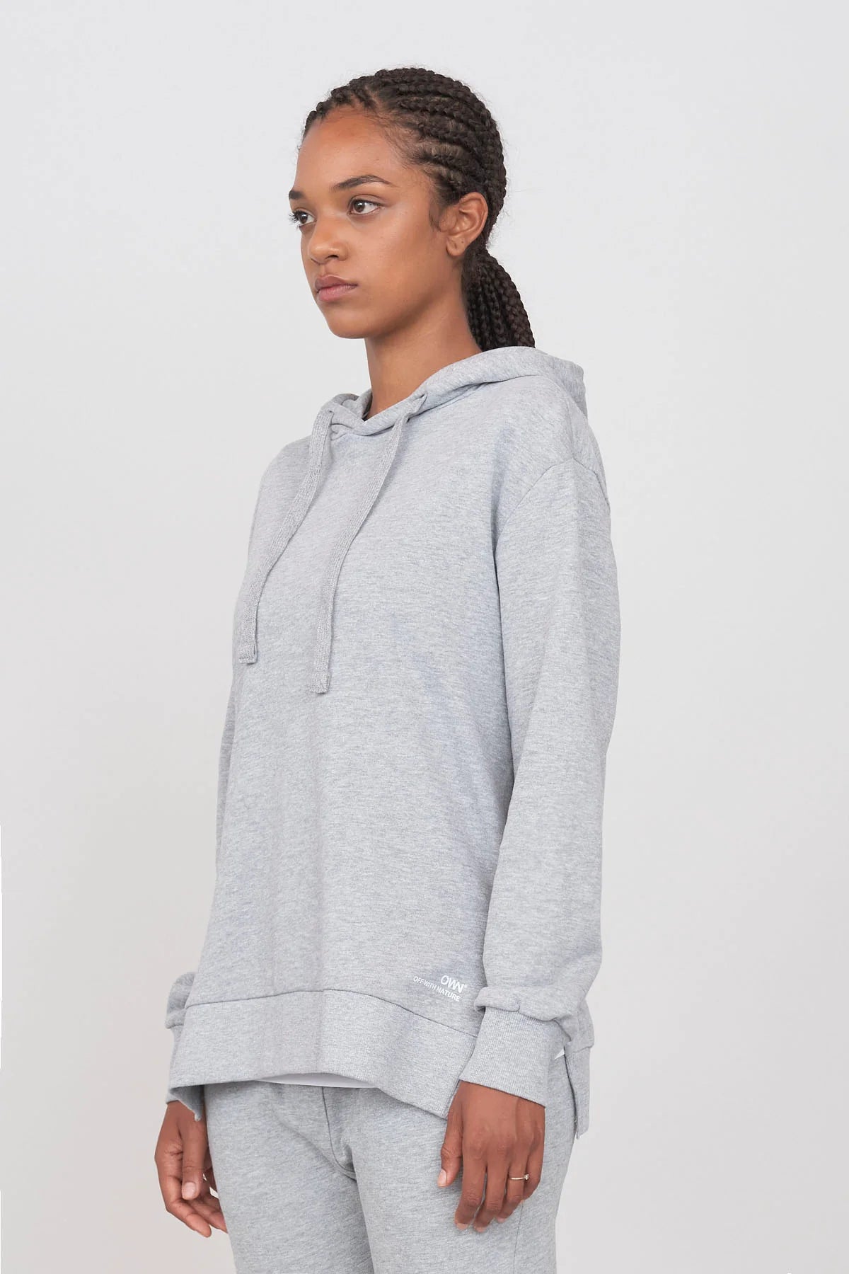 Gauzy Hoodie With Side Slits Grey Hoodie with Toggle Buttons Decorative Unique