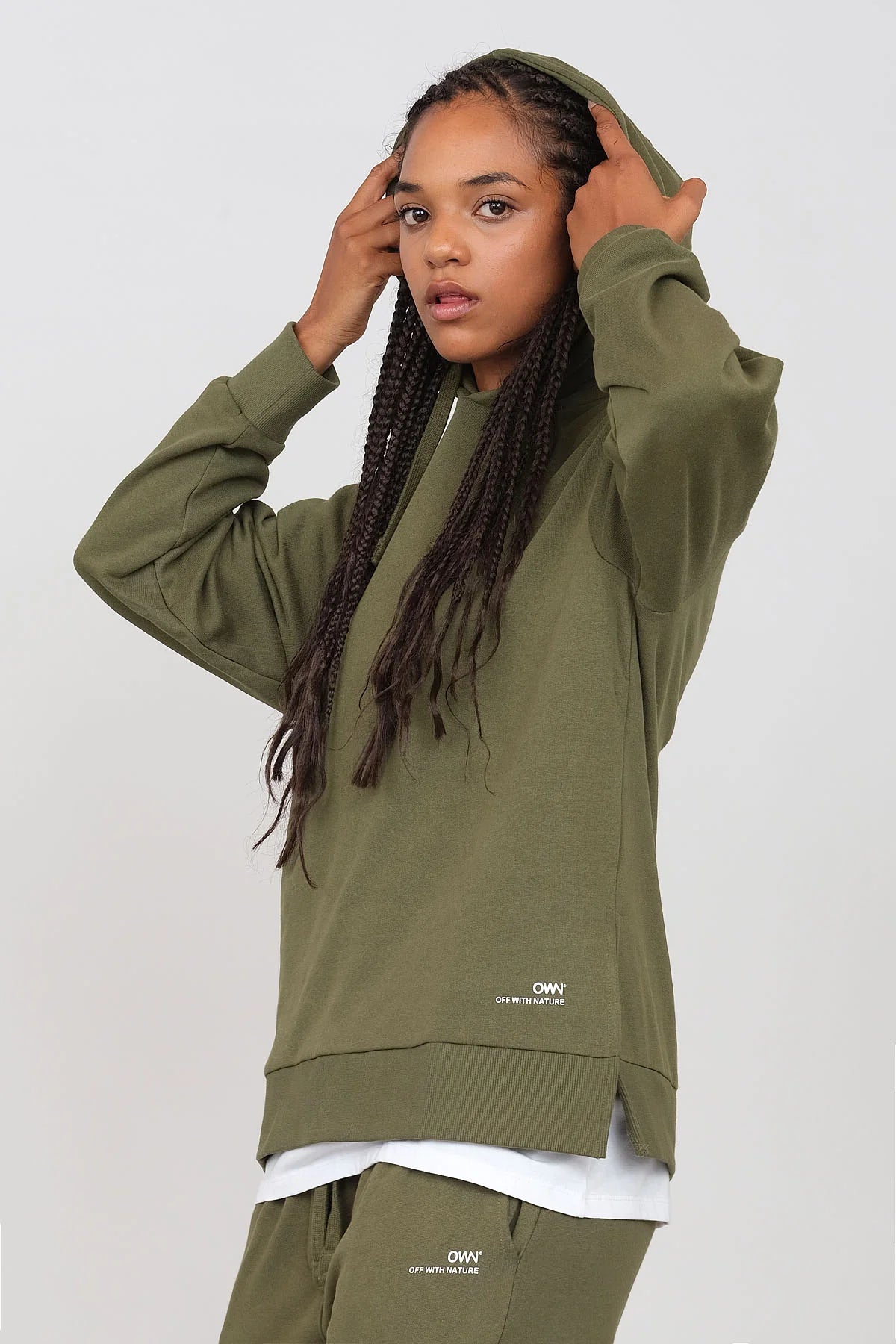 Gauzy Hoodie With Side Slits Military Green Hoodie with Drawstring Waist Adjustable Fitted Gauzy Hoodie With Side Slits Military Green Hoodie with Drawstring Waist Adjustable Fitted