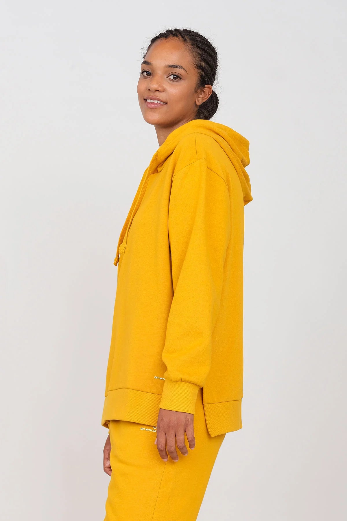 Gauzy Hoodie With Side Slits Ochre Hoodie with Side Slits Relaxed Casual