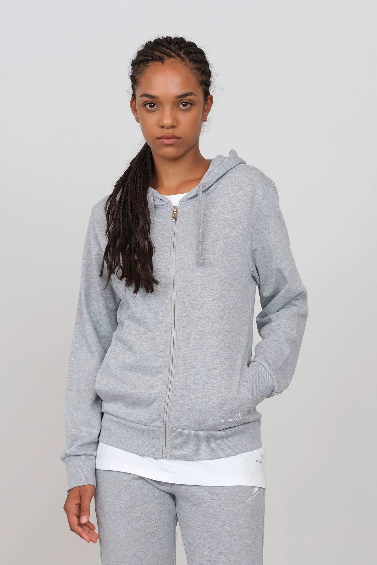 Women's Hoodie With A Zipper Grey Hoodie with Raw Hem Edgy Unfinished