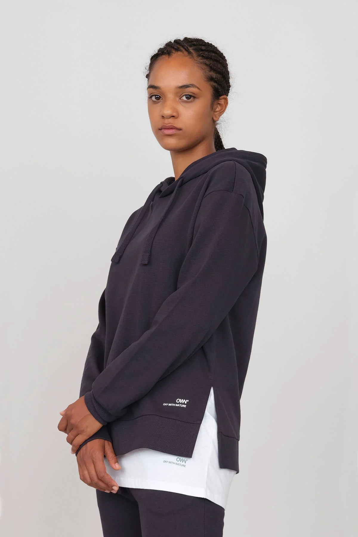 Hoodie With Side Slits Blue Hoodie with Elastic Cuffs Stretchable Comfortable