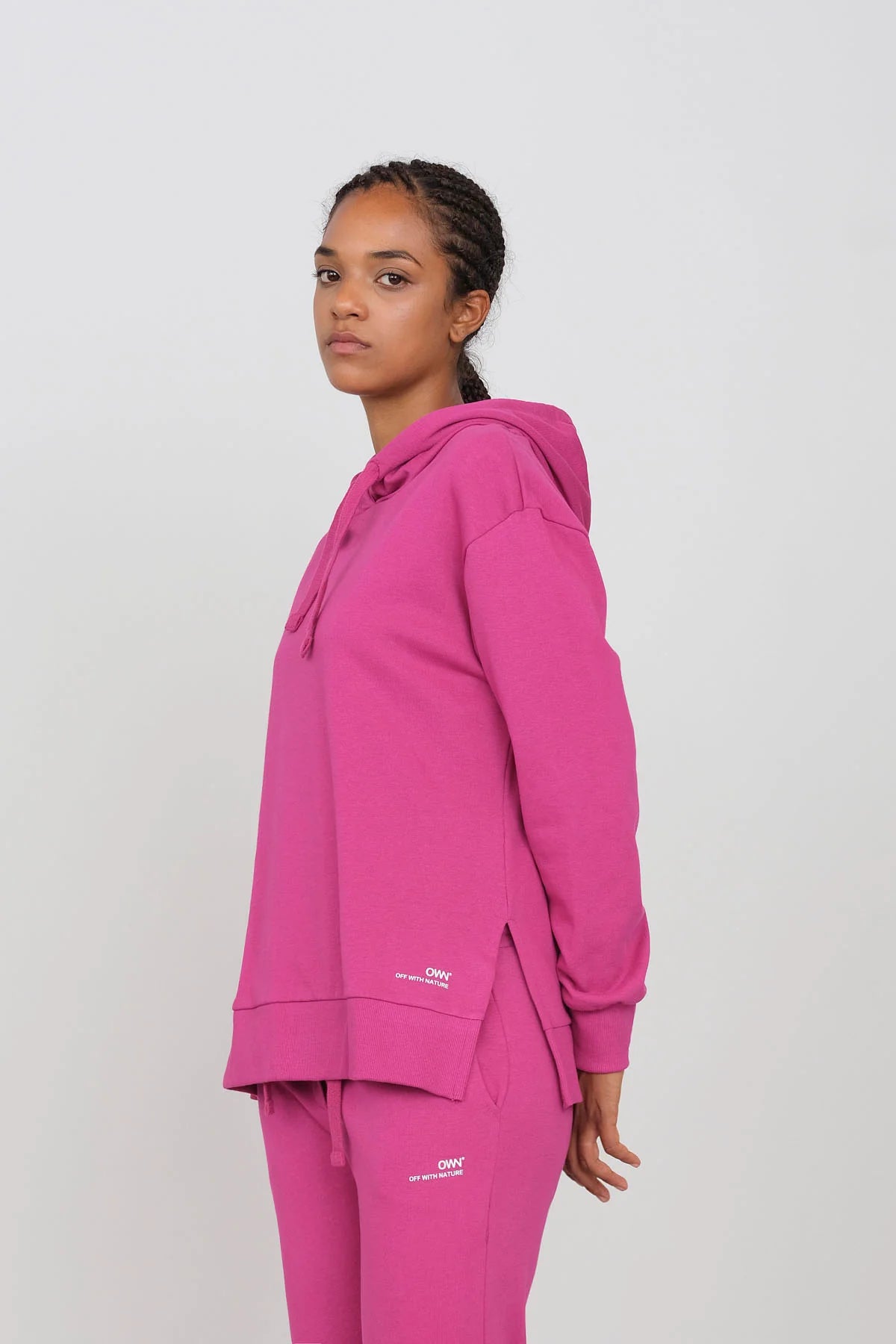 Hoodie With Side Slits Fuchsia Hoodie with Stripes Bold Sporty