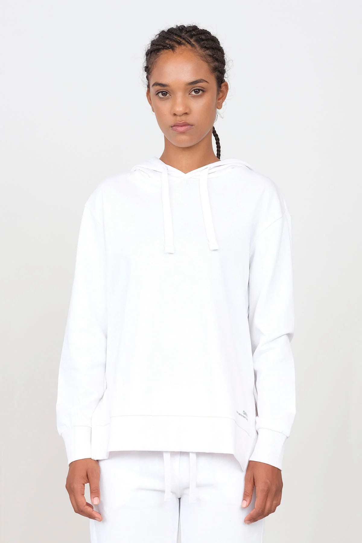 Hoodie With Side Slits White Hoodie with Earth Tones Natural Calm