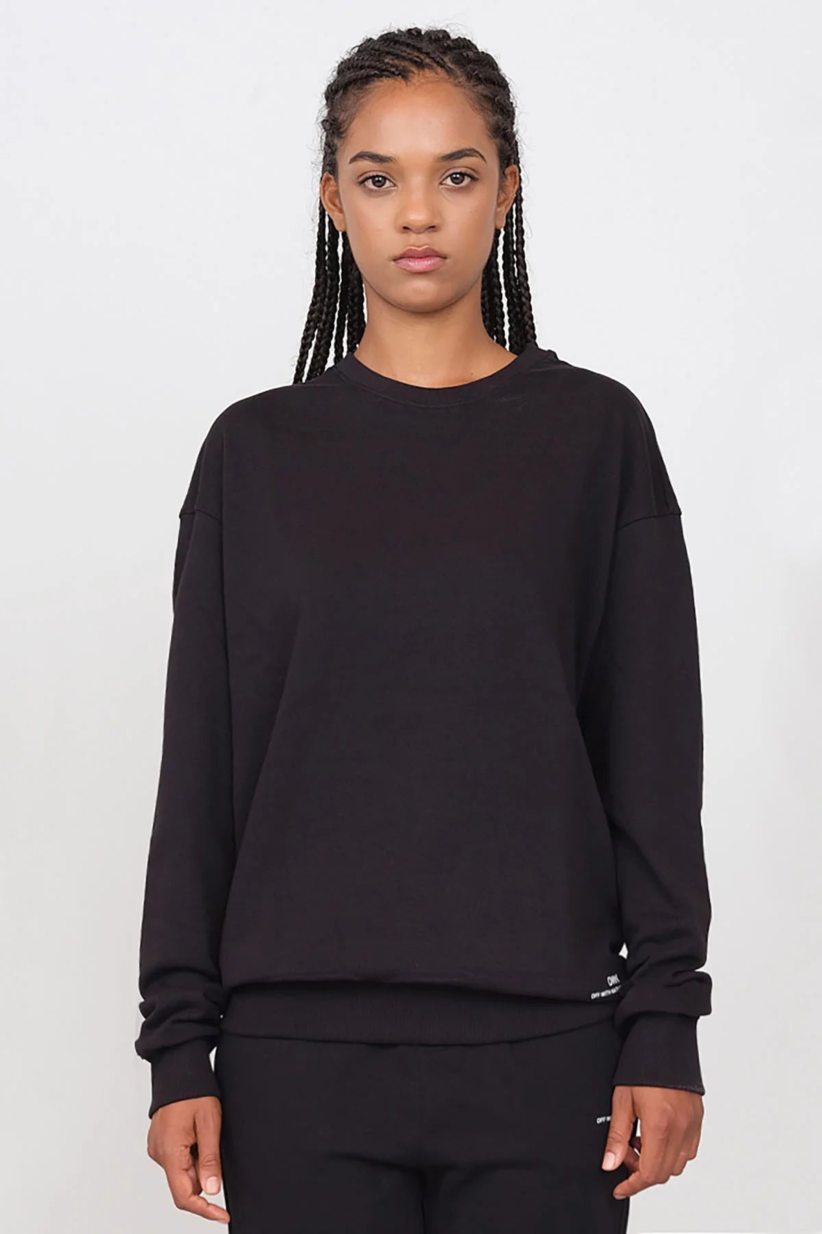 Women's Crewneck Sweatshirt Black Hoodie with Ribbed Cuffs Snug Fit Comfort