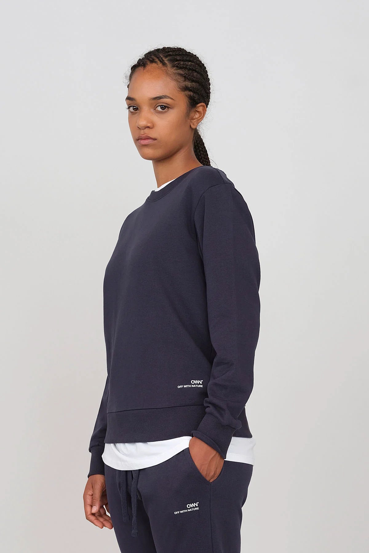 Women's Crewneck Sweatshirt Blue Hoodie with Snap Buttons Easy Quick