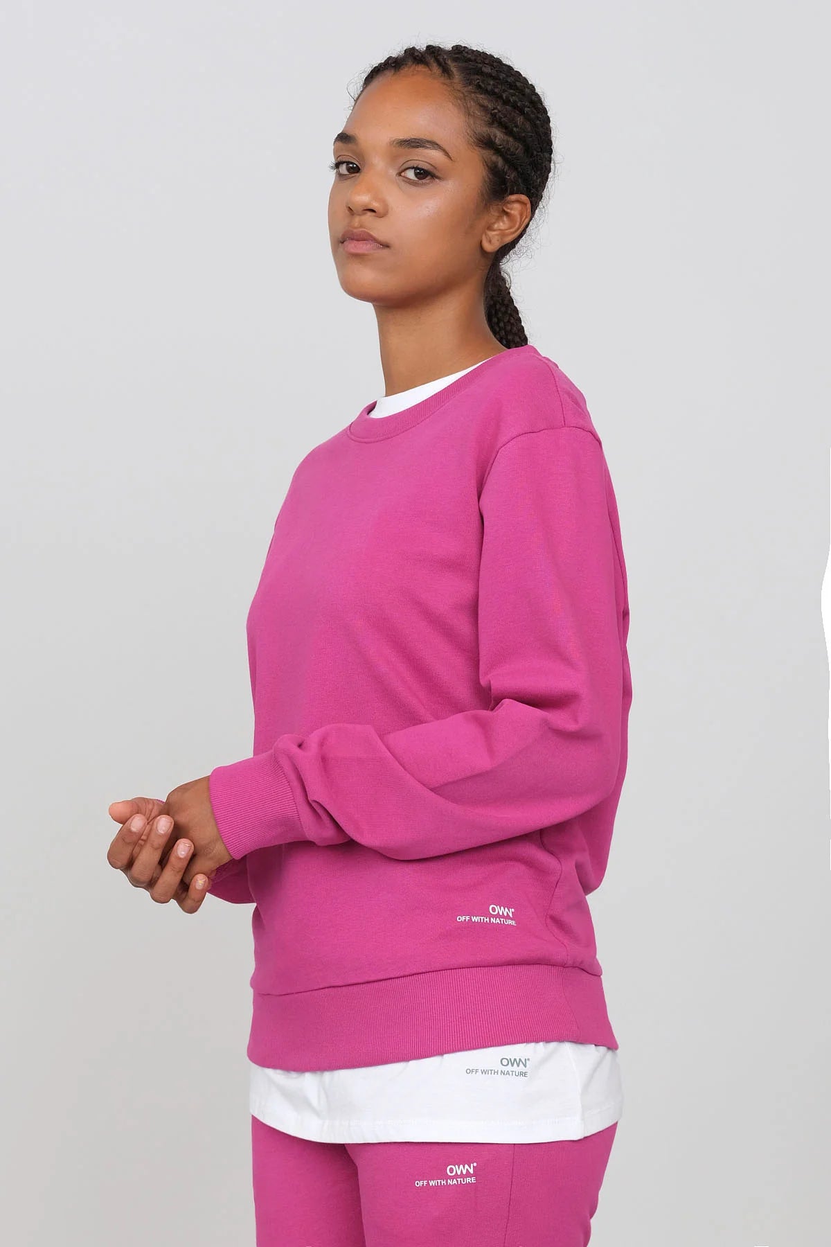 Women's Crewneck Sweatshirt Fuchsia Hoodie with Turtle Neck Cozy Winter