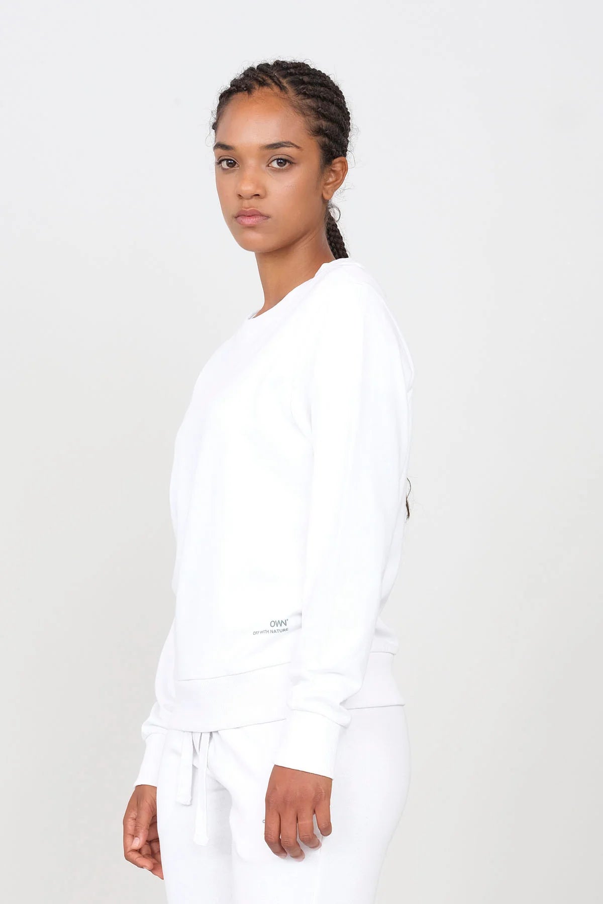 Women's Crewneck Sweatshirt White Hoodie with Double Zipper Versatile Adjustable