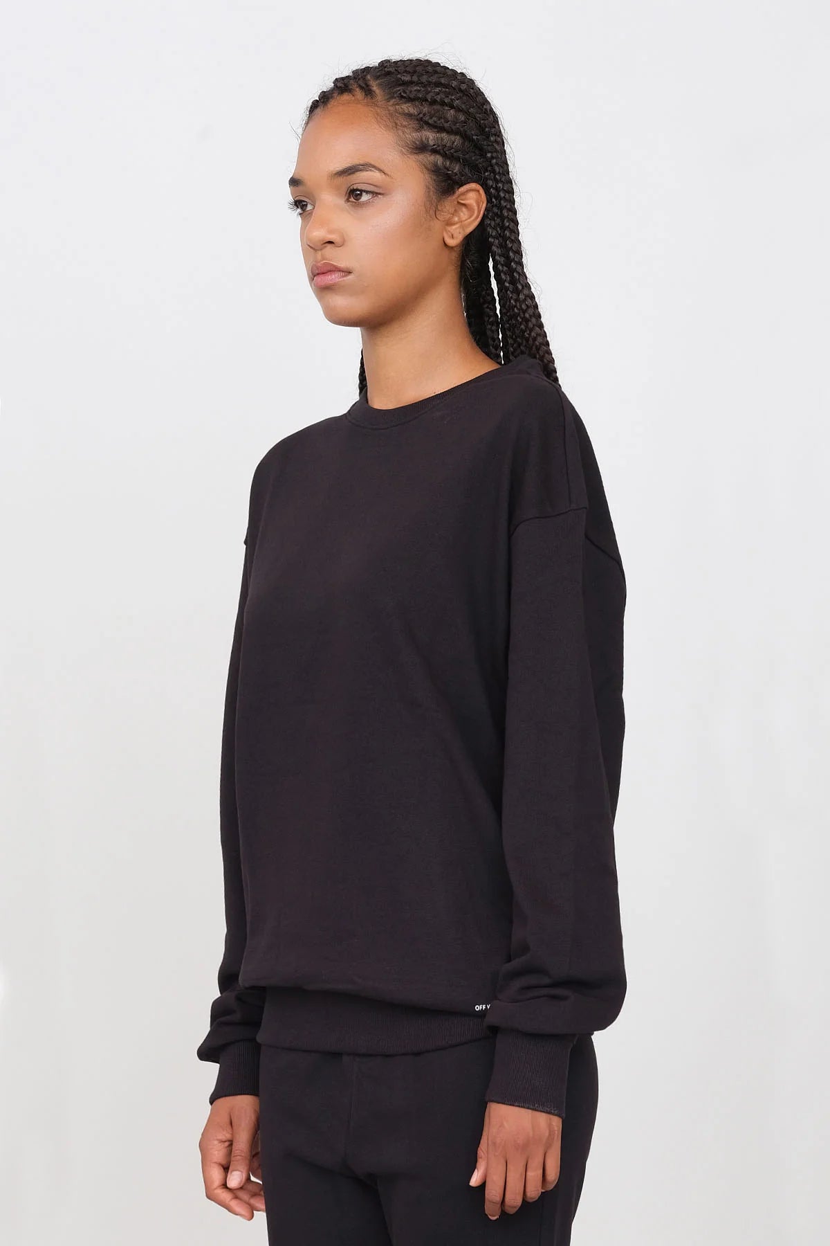 Women's Gauzed Crewneck Sweatshirt Black Hoodie with Frayed Bohemian Relaxed