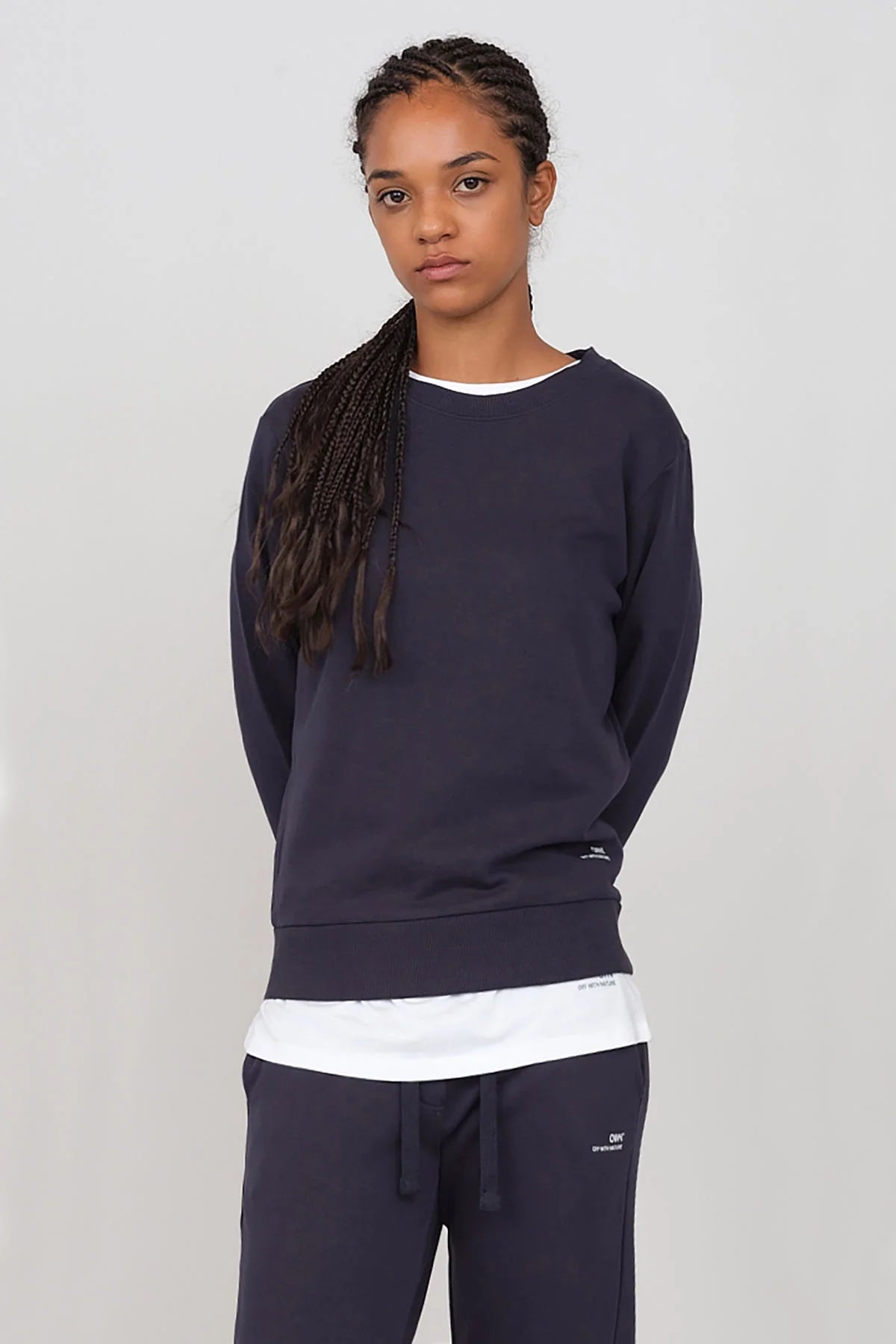 Women's Gauzed Crewneck Sweatshirt Blue Hoodie with Earth Tones Natural Calm