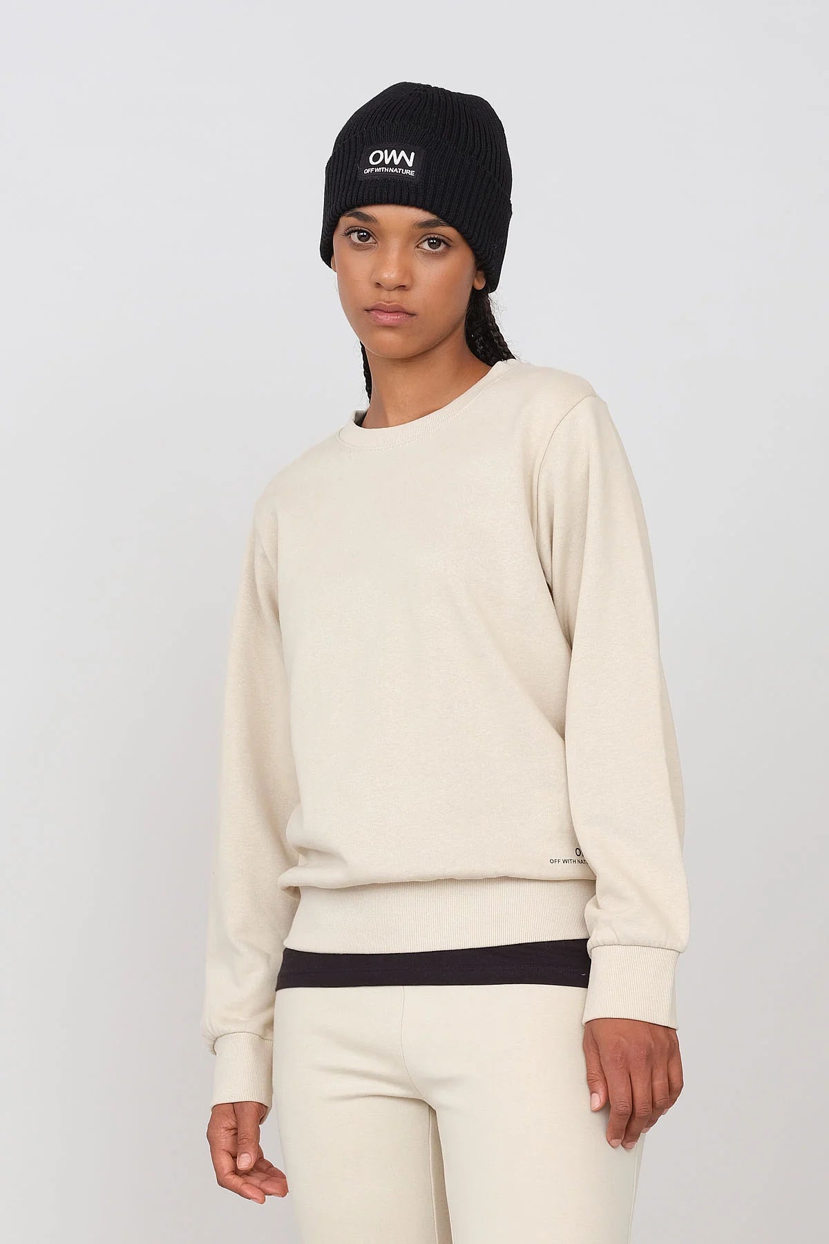 Women's Gauzed Crewneck Sweatshirt Ecru Hoodie with Lace Feminine Delicate