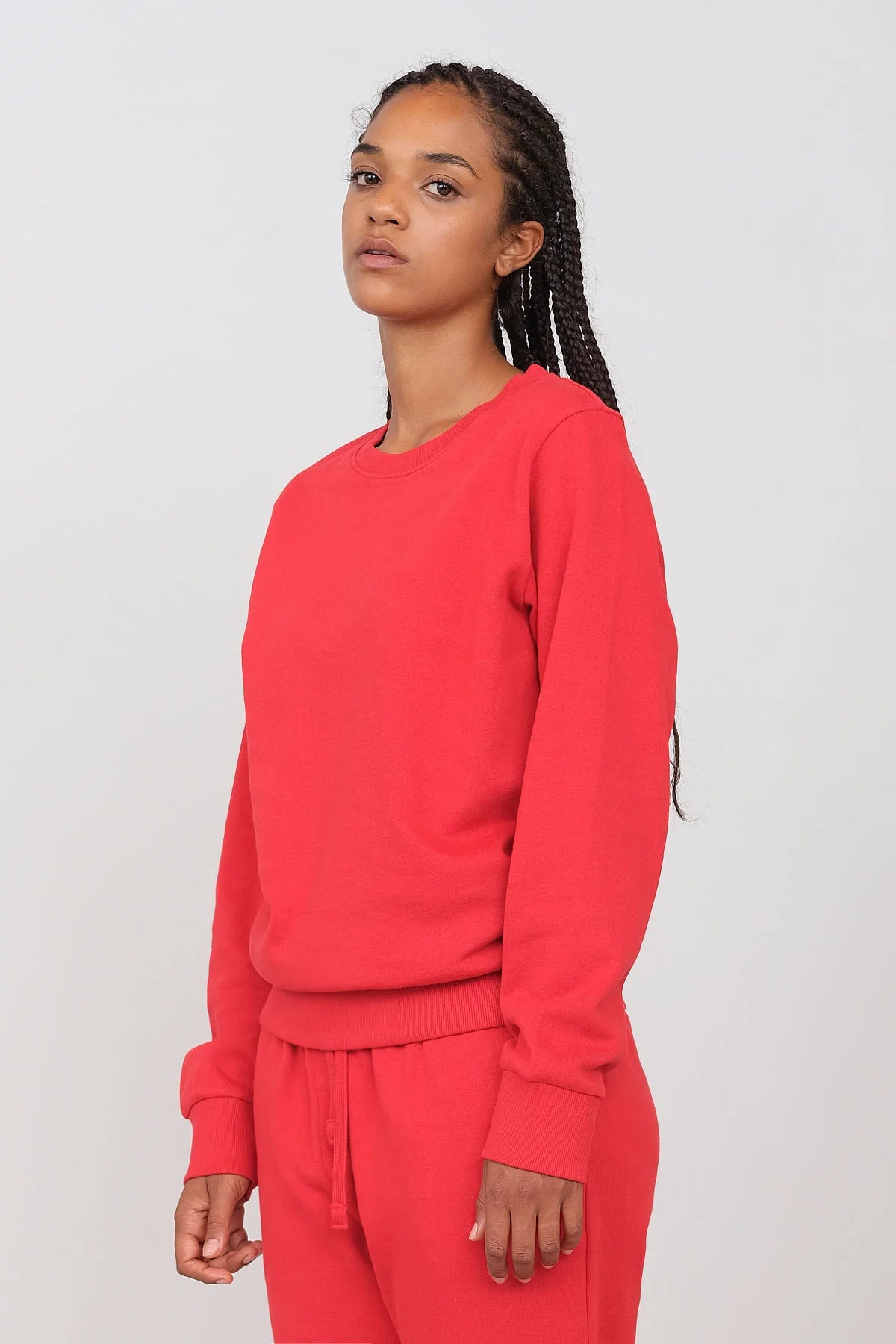 Women's Gauzed Crewneck Sweatshirt Red Hoodie with Typography Text Message