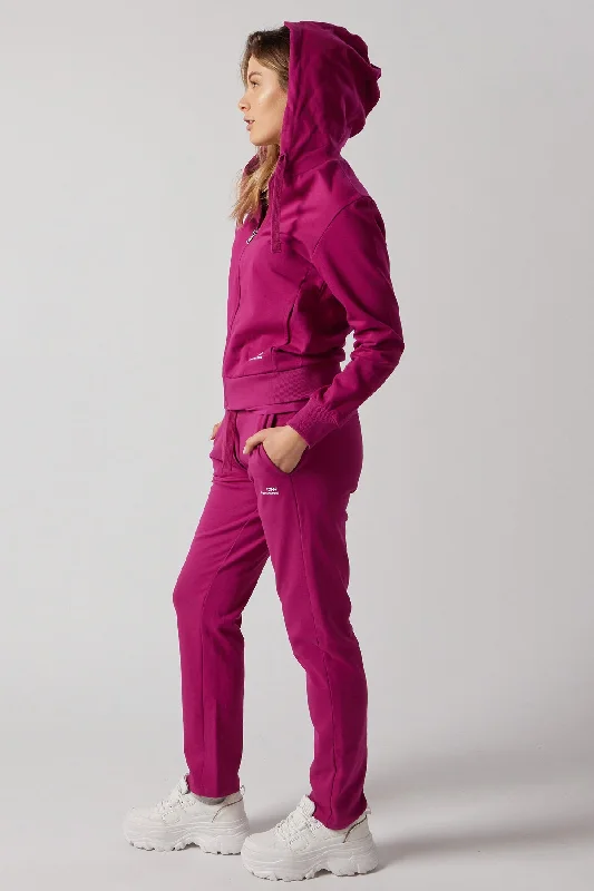 Women's Set With Zippered Hoodie And Joggers Fuchsia Hoodie with Pocket Utility Practical Women's Set With Zippered Hoodie And Joggers Fuchsia Hoodie with Pocket Utility Practical