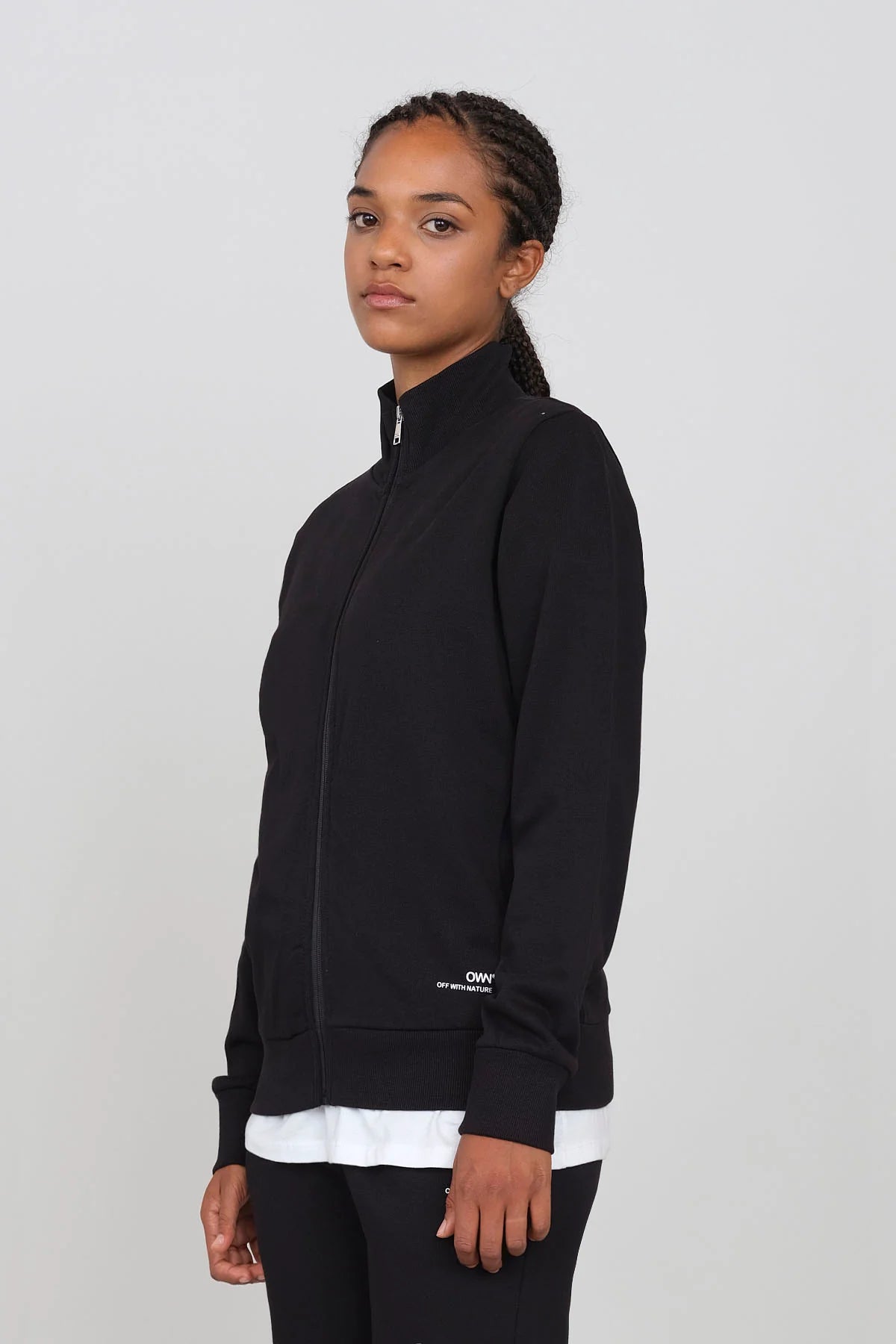 Women's Sweatshirt With A Zipper Black Hoodie with Hem Frayed Vintage Worn